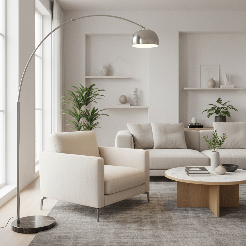 Современный высокий торшер 844214/27 напольный на мраморном основании в интерьере