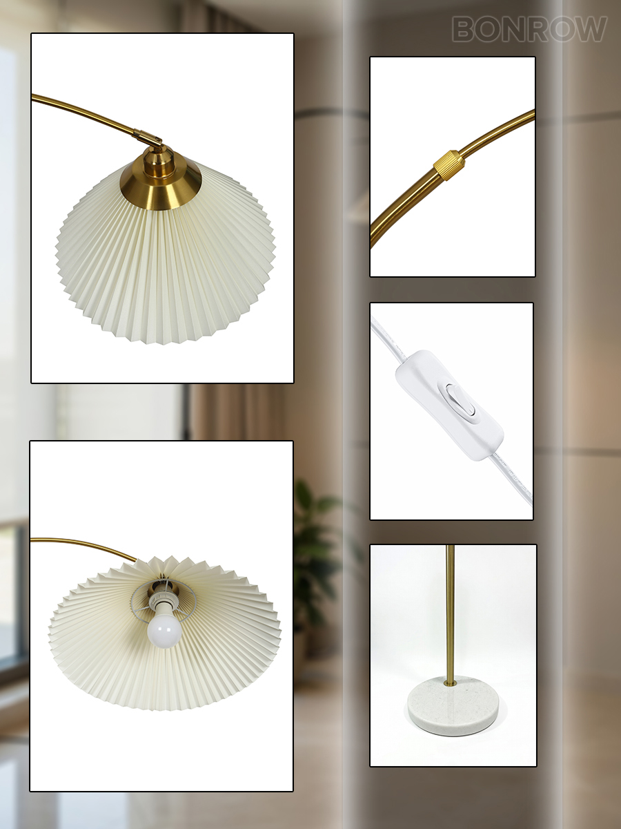 Торшер напольный современный с абажуром, золотистый