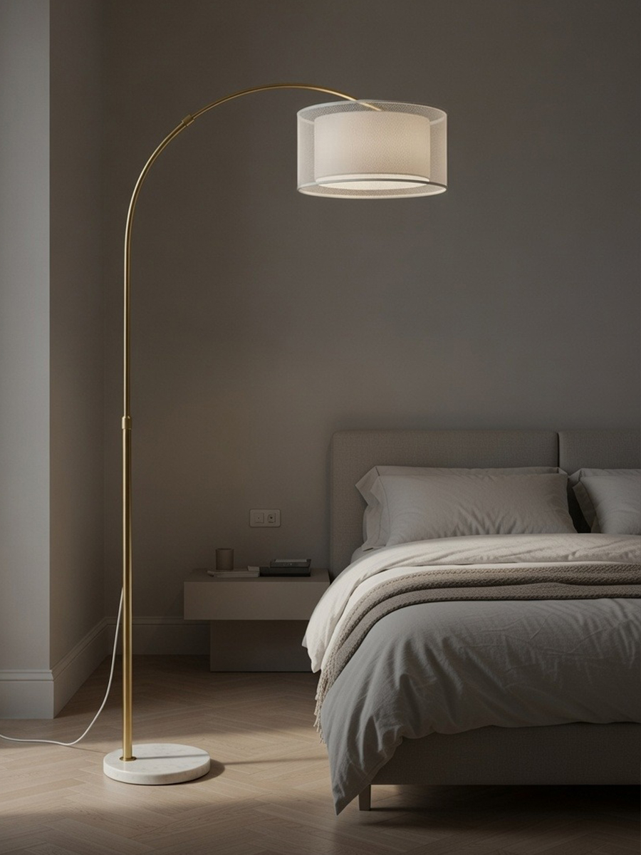 Купить торшер напольный 850070зб современный светильник лампа с абажуром E27, золотистый в интернет-магазине BONROW