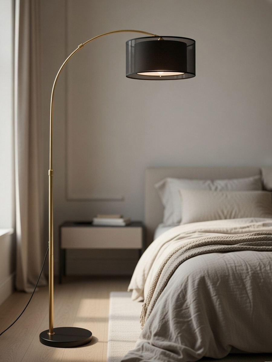 Торшер напольный на мраморном основании с двойным абажуром, черный мрамор