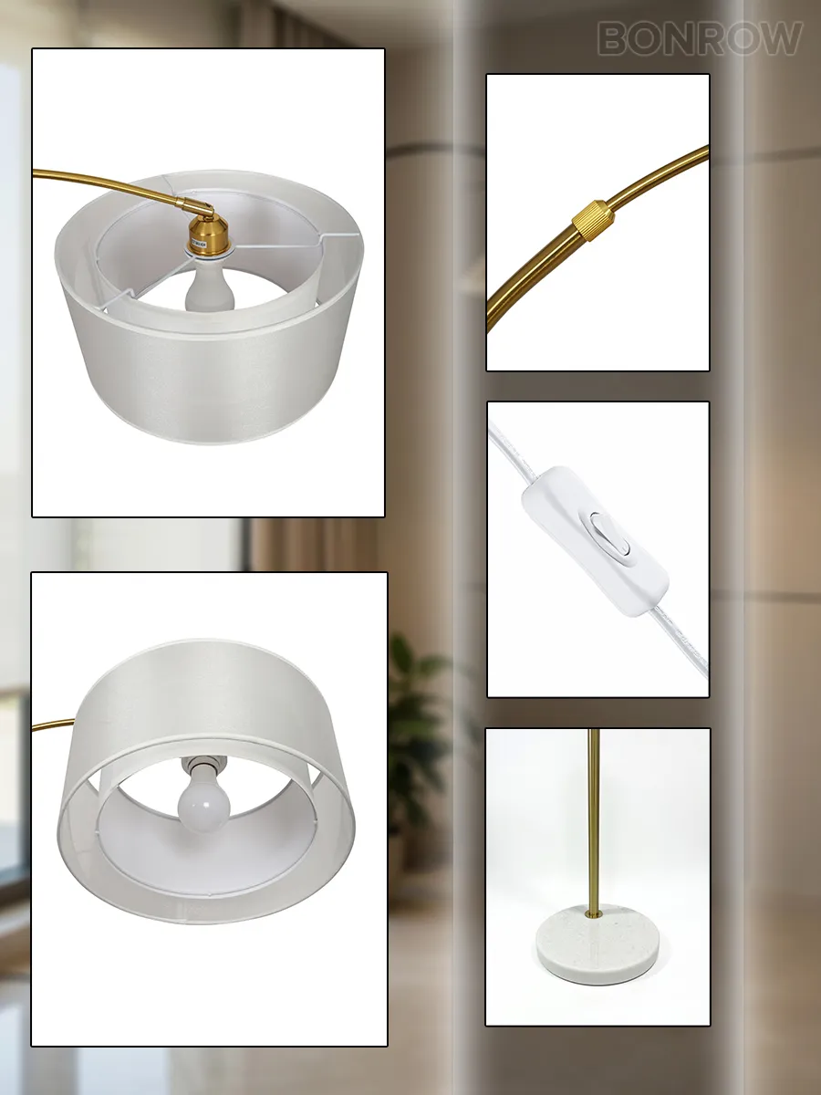 Торшер напольный на мраморном основании с двойным абажуром, золотистый
