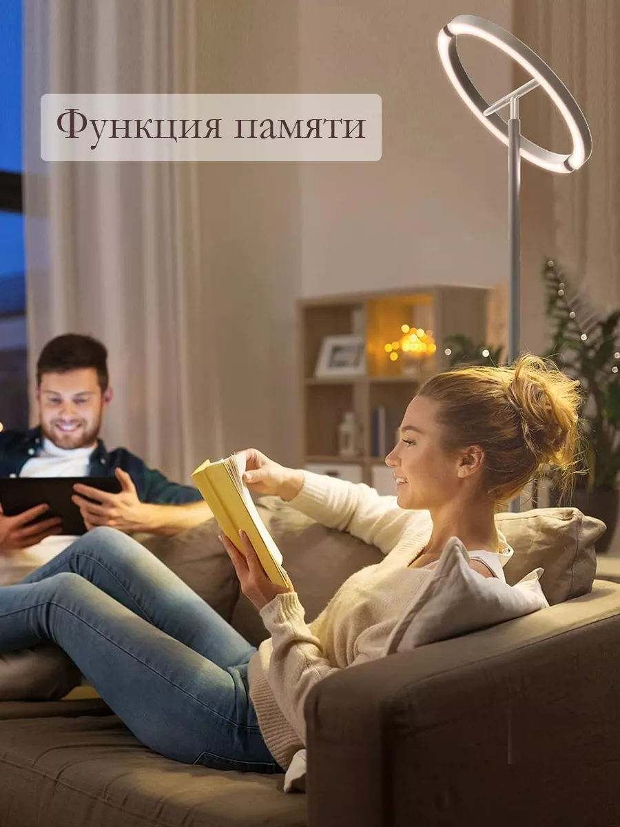 Торшер напольный светодиодный светильник с пультом, серебристый
