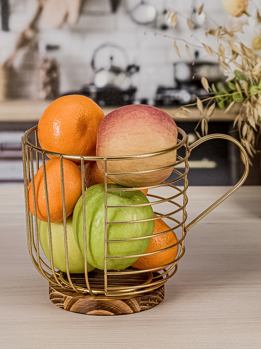 Фруктовница металлическая, ваза для конфет, кофейных капсул, золотая