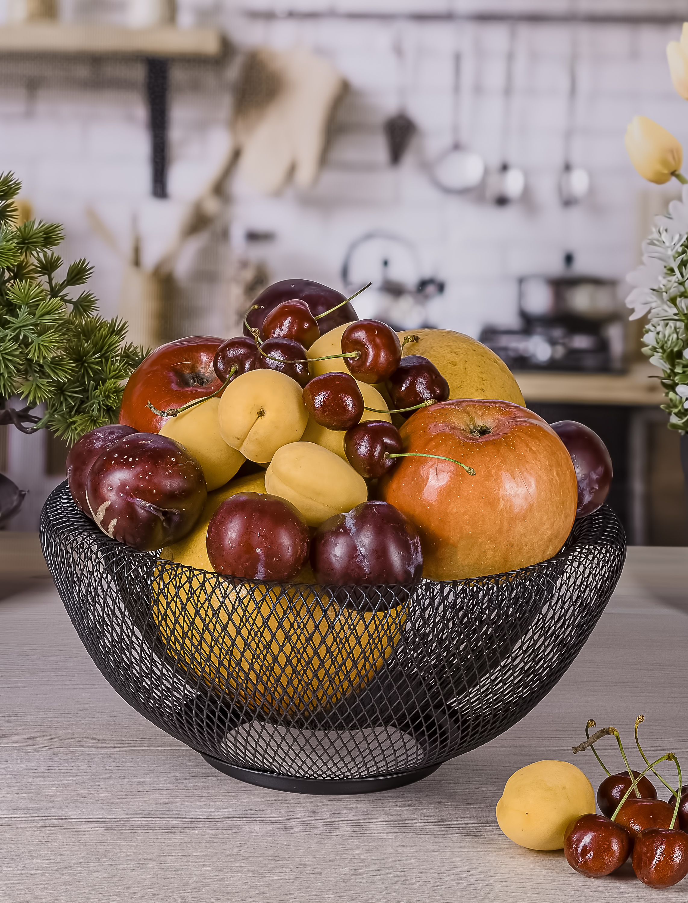 Фруктовница металлическая корзина для фруктов, черный