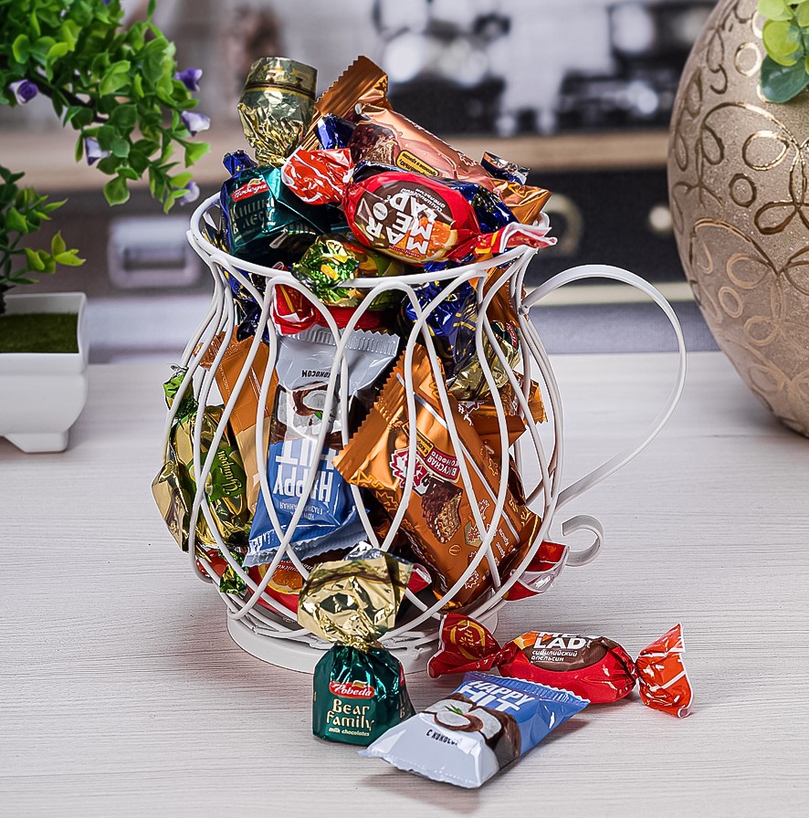 Ваза металлическая, конфетница, корзина для кофейных капсул, белый