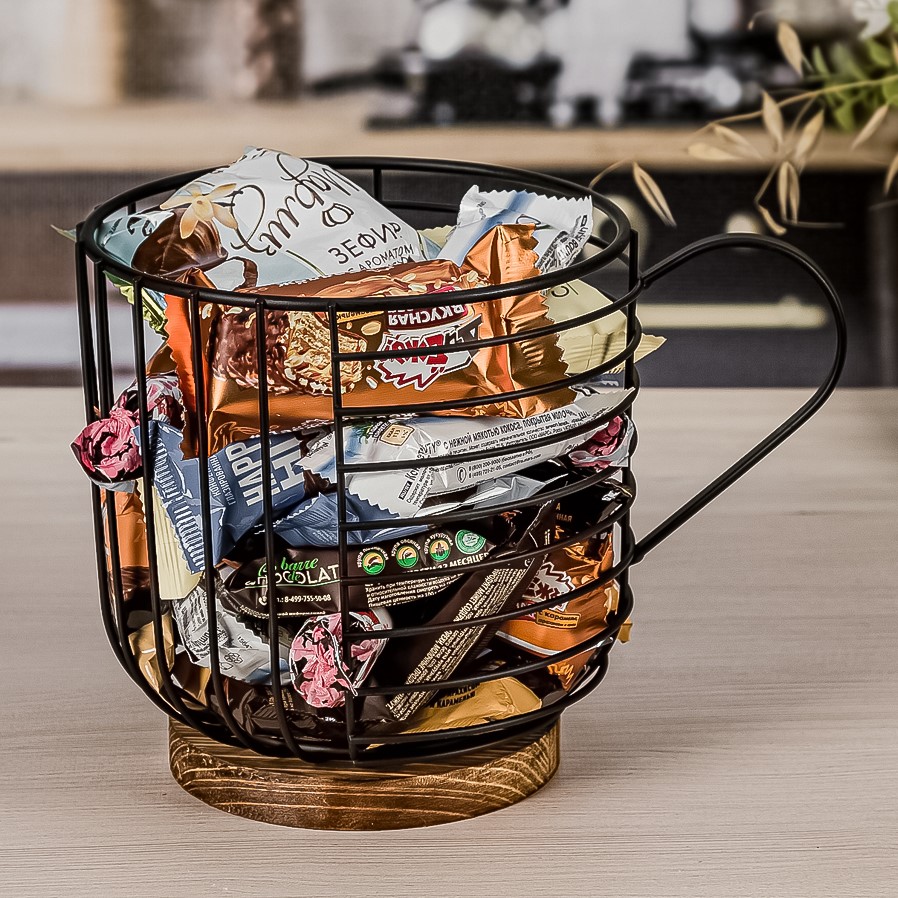 Фруктовница металлическая, ваза для конфет, кофейных капсул, черная